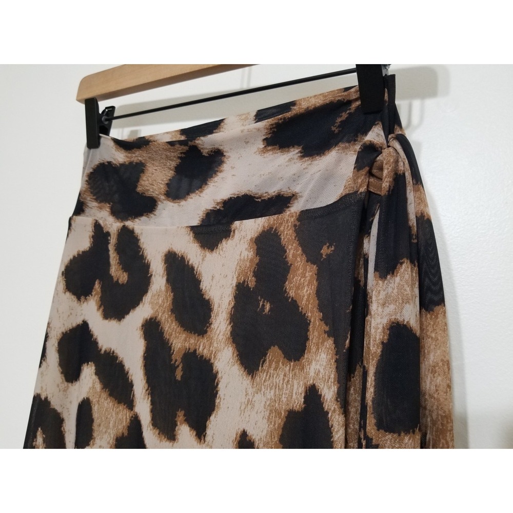 GANNI Leopard Print Mesh Ruffled Wrap Midi Skirt Brown EU 38 US 6 $245 - Picture 7 of 16